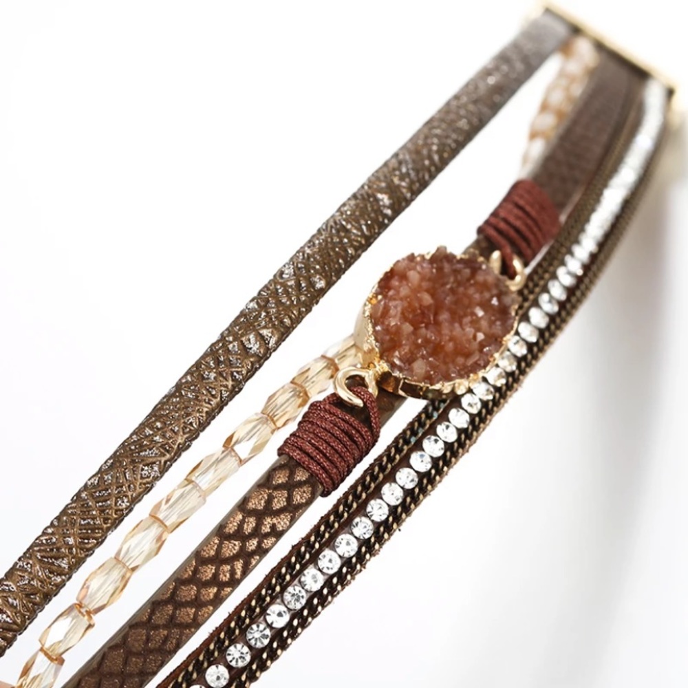 Brown Druzy Shimmer Metallic Wrap Bracelet - Picture 2 of 3